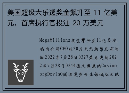 美国超级大乐透奖金飙升至 11 亿美元，首席执行官投注 20 万美元